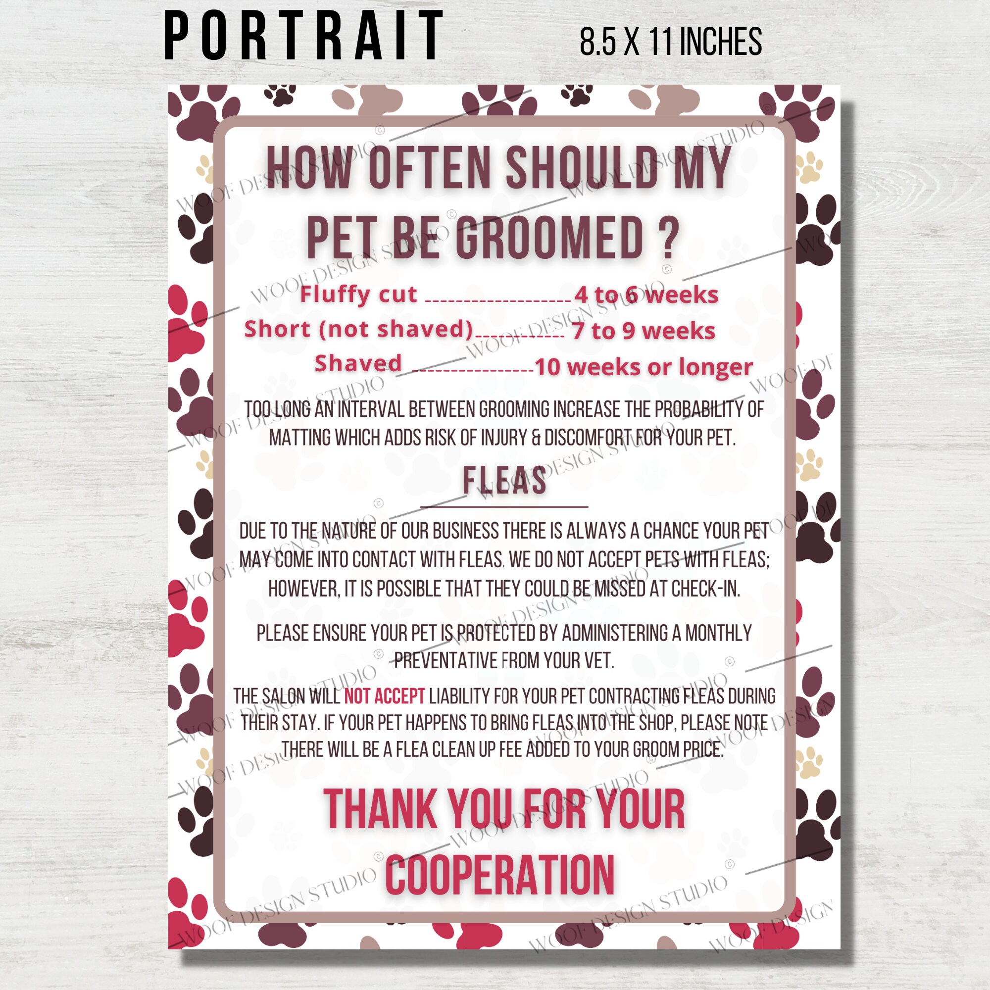 Dog Grooming Salon Policies Package Liability Dog Grooming Salon Poster