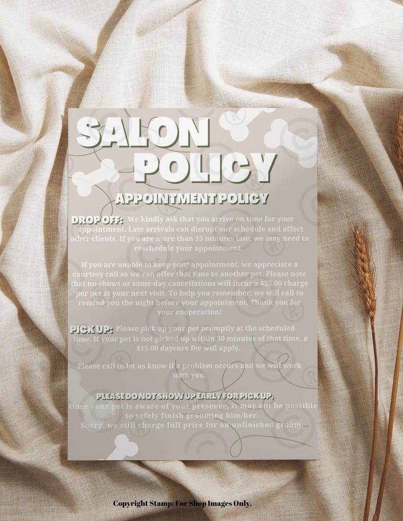 Simple Dog Grooming Salon Policy Posters Modern Digital Print Instant