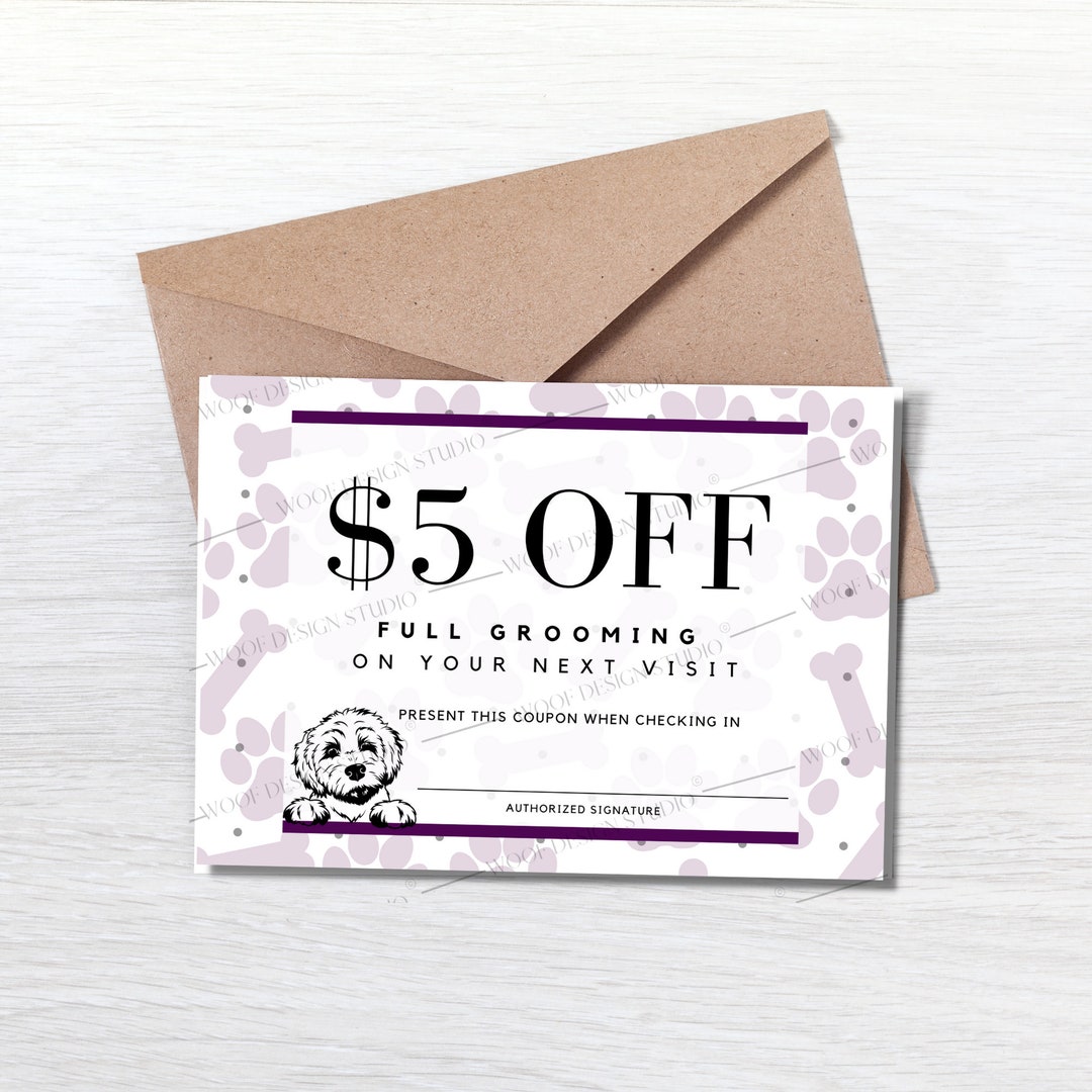 Dog Groomer Discount Card Coupon Dog Grooming Coupon Card Etsy