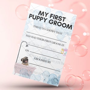 Certificat de premier toilettage de chien | Toiletteur | Animalerie | Premier chiot marié | Imprimer | 8.5x11 | Téléchargement instantané | Signe de toilettage de chien.