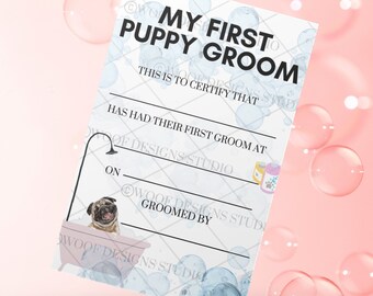 Certificado para o Primeiro Banho e Tosa do seu Filhote | Presente para Banho e Tosa de Cães (Download Digital)