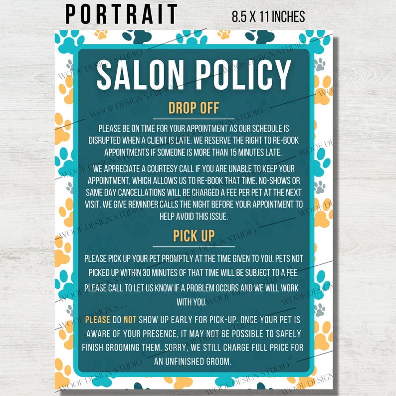 Dog Grooming Salon Policies Package Liability Dog Grooming Etsy