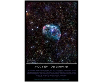 Stars and Space Mural, Photographic Paper Poster, 40 x 60 cm - NGC6888 - The Crescent Nebula