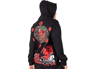 Women's Devil Blood Ocean Embroidery Hoodie