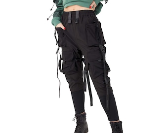 Streetwear Multi-Pocket Black Techwear Women's Pants Cyberpunk Techwear Joggers