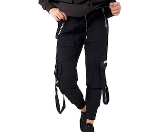 Streetwear Black Joggers Womens Cargo Techwear Shadow Member Pants