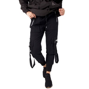 Relaxed Fit Techwear Women Joggers With Adjustable Buckles and