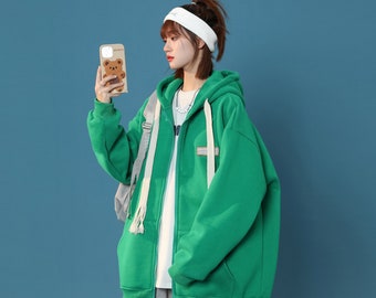 Women's Green Urban Jacket with Hoodie Relaxed Fit Coat