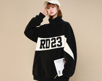 Womens Black Quarter Zip Up Sweater Furry Sweatshirt