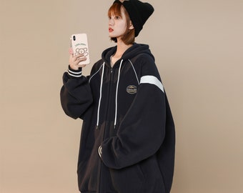 Women's Casual Navy Blue Southside Jacket Relaxed Fit Coat with Hoodie