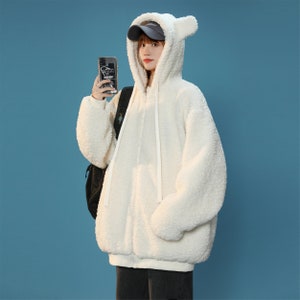 Fluffy jacket with ears sale