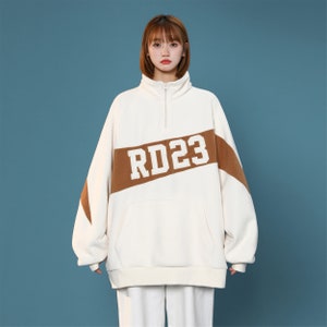 Womens White Quarter Zip Up Sweater Furry Sweatshirt
