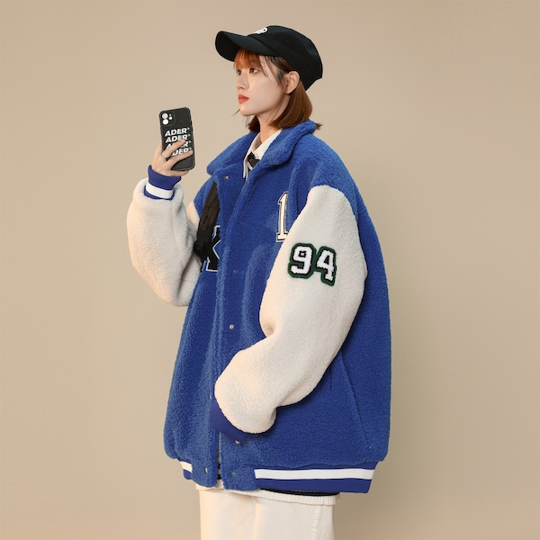 Women's Streetwear Coat Blue Furry Year 94 Baseball Jacket