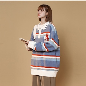 Women&#39;s Striped Knit Sweater Relaxed Fit Sweatshirt