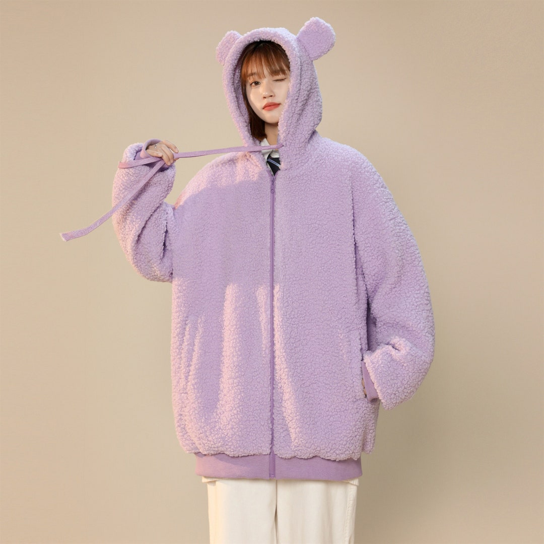 Chaqueta peluda para mujer Abrigo con capucha y osito de peluche ...