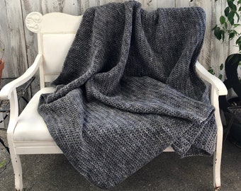 Crochet Blanket, Throw, Large Afghan, Heather Grey, Bedding, Handmade Blanket, Soft Premium Yarn, Medium Bulky Weight, Double Yarn (HEATHER)