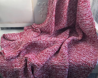 Handmade Crochet Afghan Blanket: Red & White, Bulky, Double Yarn Throw (PARAMORE)