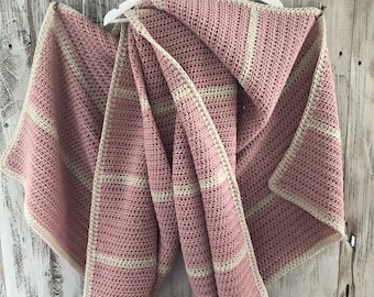 Handmade Crochet Blanket: Pink & Cream Afghan Throw