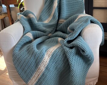 Handmade Crochet Throw Blanket: Blue and Cream Fleck Light Weight Afgan (JOURNEY)