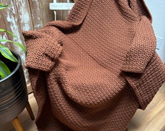 Handmade Crochet Blanket: Toffee Brown Afghan Throw