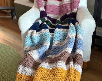 Handmade Crochet Blanket: Chunky Heavy Weight, Multicolored, Rainbow, Acrylic Soft Yarn, Afghan, Throw
