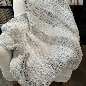 Chunky Crochet Blanket, Faux Fur, Black, White, Crochet Throw, Afghan, Bedding, Handmade Blanket, Soft Bulky Weight, (POSH)