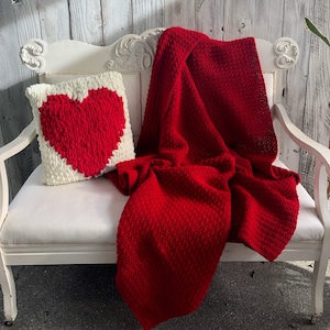 Crochet Blanket, Crochet Throw, Large Afghan, Deep Red, Bedding, Modern, Handmade Blanket, Soft Light Weight, Premium Yarn (LOVE)