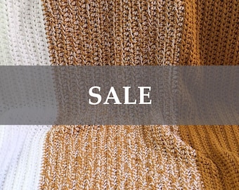 Handmade Crochet Blanket: SALE ITEMS, light weight and medium bulky wight soft premium yarn, Afghan Throw - discounted for clearance 50% off