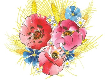 Poppy Floral Wall Art, Pink Flower Poster, Watercolor Artwork (Digital Download)