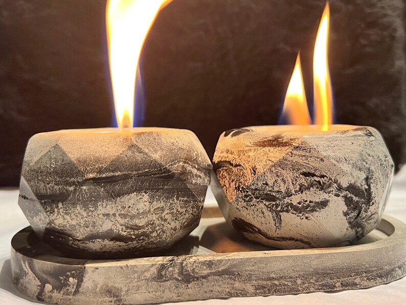 Diamond Concrete Orb Tabletop Fire Pit Set of 2 smores stationFire BowlTabletop firepit Smores kit for 4 Marbled Unique gift image 3