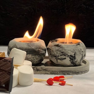 Diamond Concrete Orb Tabletop Fire Pit Set of 2 smores stationFire BowlTabletop firepit Smores kit for 4 Marbled Unique gift image 5