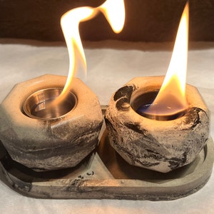 Diamond Concrete Orb Tabletop Fire Pit Set of 2 smores stationFire BowlTabletop firepit Smores kit for 4 Marbled Unique gift image 2