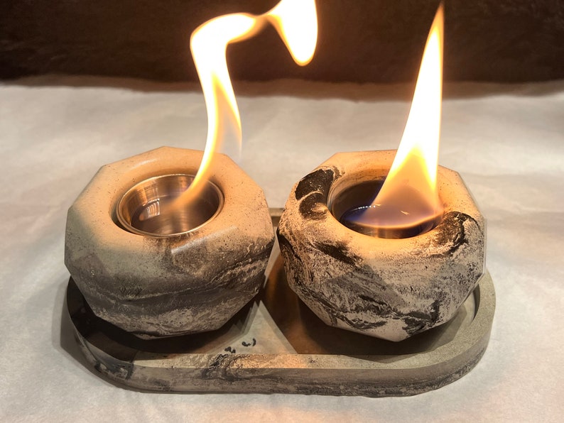 Diamond Concrete Orb Tabletop Fire Pit Set of 2 smores stationFire BowlTabletop firepit Smores kit for 4 Marbled Unique gift image 2