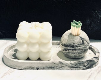 Handmade Mini Concrete Orb Matchstick holder with sticker|Candle accessories| Favor and gifts