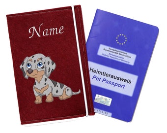 Impfpasshülle Hund Dackel Langhaar, personalisiert Impfpass Hülle Hund, Tierpasshülle personalisiert aus Filz, Geschenk Hundebesitzer