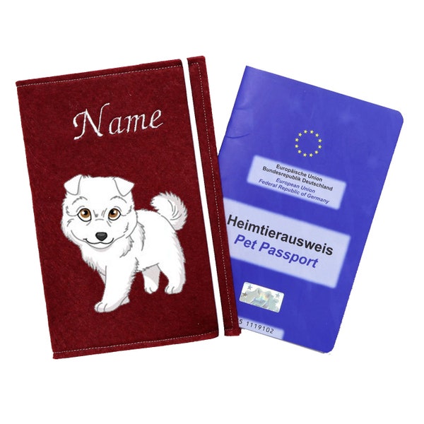 Impfpasshülle Hund American Eskimo, Spitz, personalisiert Impfpass Hülle Hund, Tierpasshülle personalisiert Filz, Geschenk Hundebesitzer