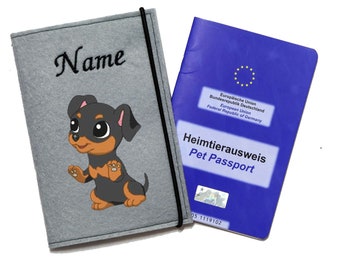 Impfpasshülle Hund Zwergpinscher, Tierpass Hülle personalisiert Hund, Tierpasshülle personalisiert aus Filz, Geschenk Hundebesitzer