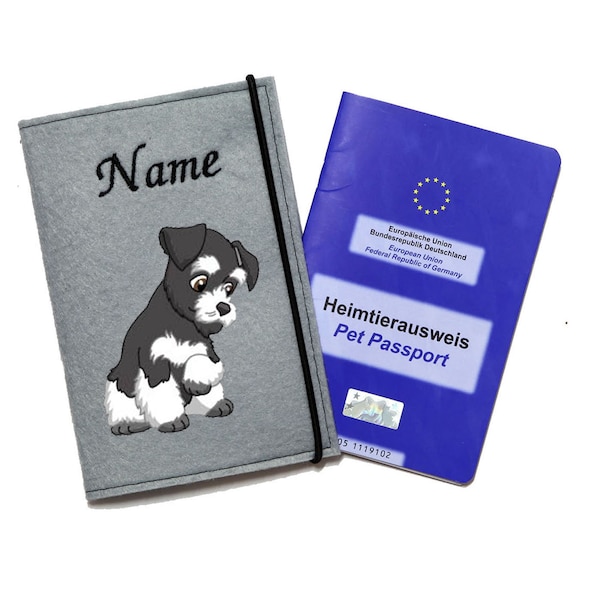 Impfpasshülle Hund Schnauzer, personalisiert Impfpass Hülle Hund, Filz Tierpasshülle Hund mit Name, Geschenk Hundebesitzer, Hundezubehör