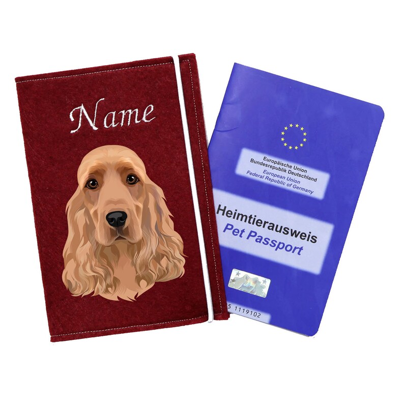 Funda cartilla vacunacion perro cocker spaniel ingles dorado, funda pasaporte animales con nombre, funda cartilla vacunacion perro personalizada, accesorios perros, regalo perro imagen 1