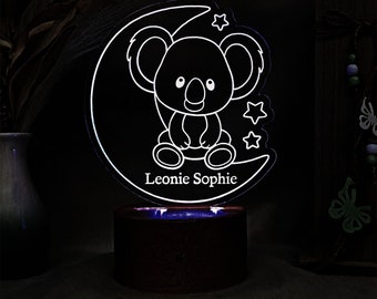 Personalisiertes LED Nachtlicht mit Farbwechsel Koala auf Mond, Nachtlicht Kinder, Geschenke zur Geburt, personalisiert Nachtlicht, LED