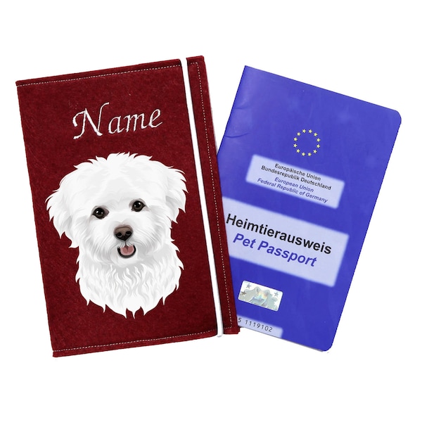 Impfpasshülle Hund Malteser, Tierpass Hülle, personalisiert Impfpass Hülle Hund, Impfpasshülle mit Name, Hundezubehör, Geschenk Hund