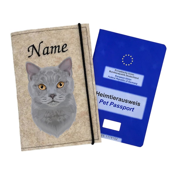 Impfpasshülle Katze Britisch Kurzhaar blau, Personalisiert Heimtierausweis Hülle, Impfpasshülle für Katze, Katzenzubehör, Katze Geschenk