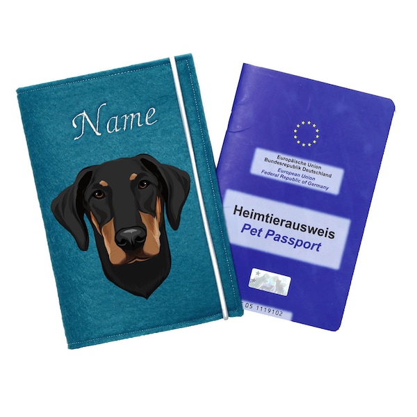 Impfpasshülle Hund Dobermann, Tierpass Hülle mit Name, personalisiert Impfpass Hülle Hund, Tierpasshülle für Hund mit Name, Geschenk Hund