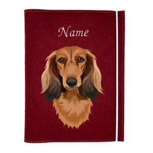 Document cover dog dachshund longhair red, personalized document folder for dog, dog accessories, gift dog, dog supplies, animal passport cover
