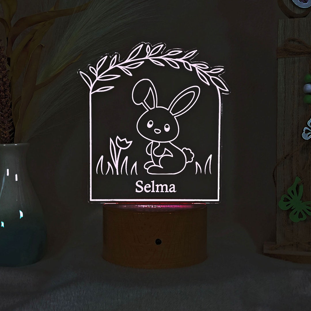 Personalized LED Night Light With Color Change Rabbit With Flower ...