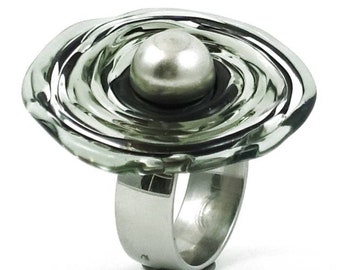 Ring with pane in Murano glass in grey - infinitely adjustable (16-21) - Gift Christmas Wedding Birthday - Change ring
