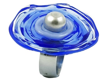 Ring with pane made of Murano glass in blue - infinitely adjustable (16-21) - Gift Christmas Anniversary Wedding Birthday - Change ring