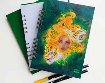 Handmade TIGER notebook, illustrated, A5 notebook with illustrations, hardcover