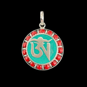 Om Mantra Pendant - Pendant With Chain - Buddhist Ethnic Pendant - Coral Pendant