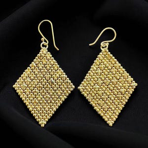 Earrings beaded Diamond shaped earrings Golden earrings ethnic Hook earrings Indian Boho earrings elegant Earrings medium